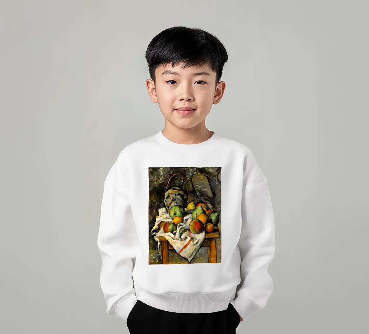 fruit in wood table kids sweatshirt by eternal nino