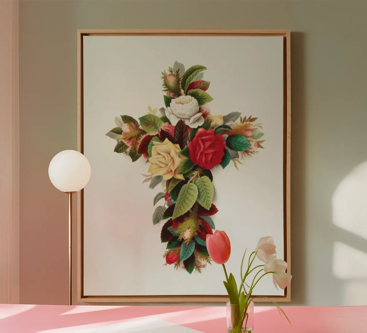Cross of roses canvas met Baklijst van vintageshop