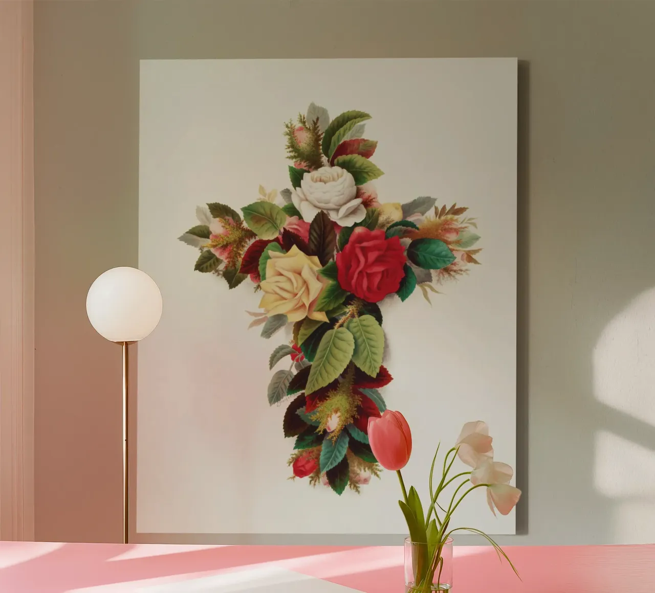 Cross of roses canvas met Baklijst van vintageshop