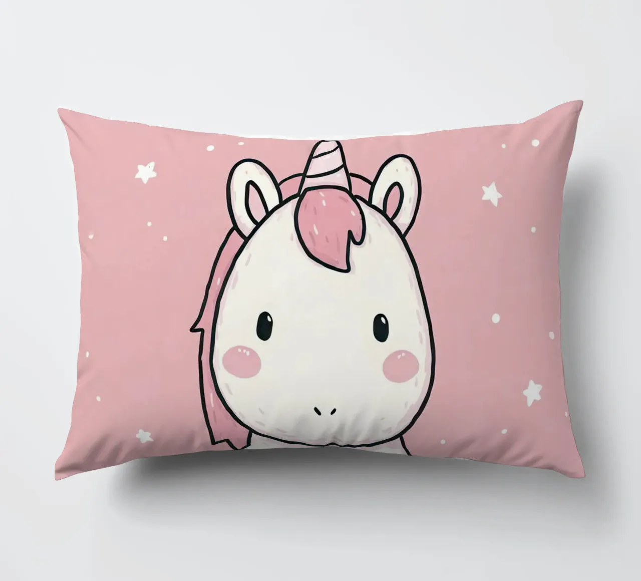 Licorne rose assise sous les étoiles "Dream Big" (rêver grand) coussin de Moodwall