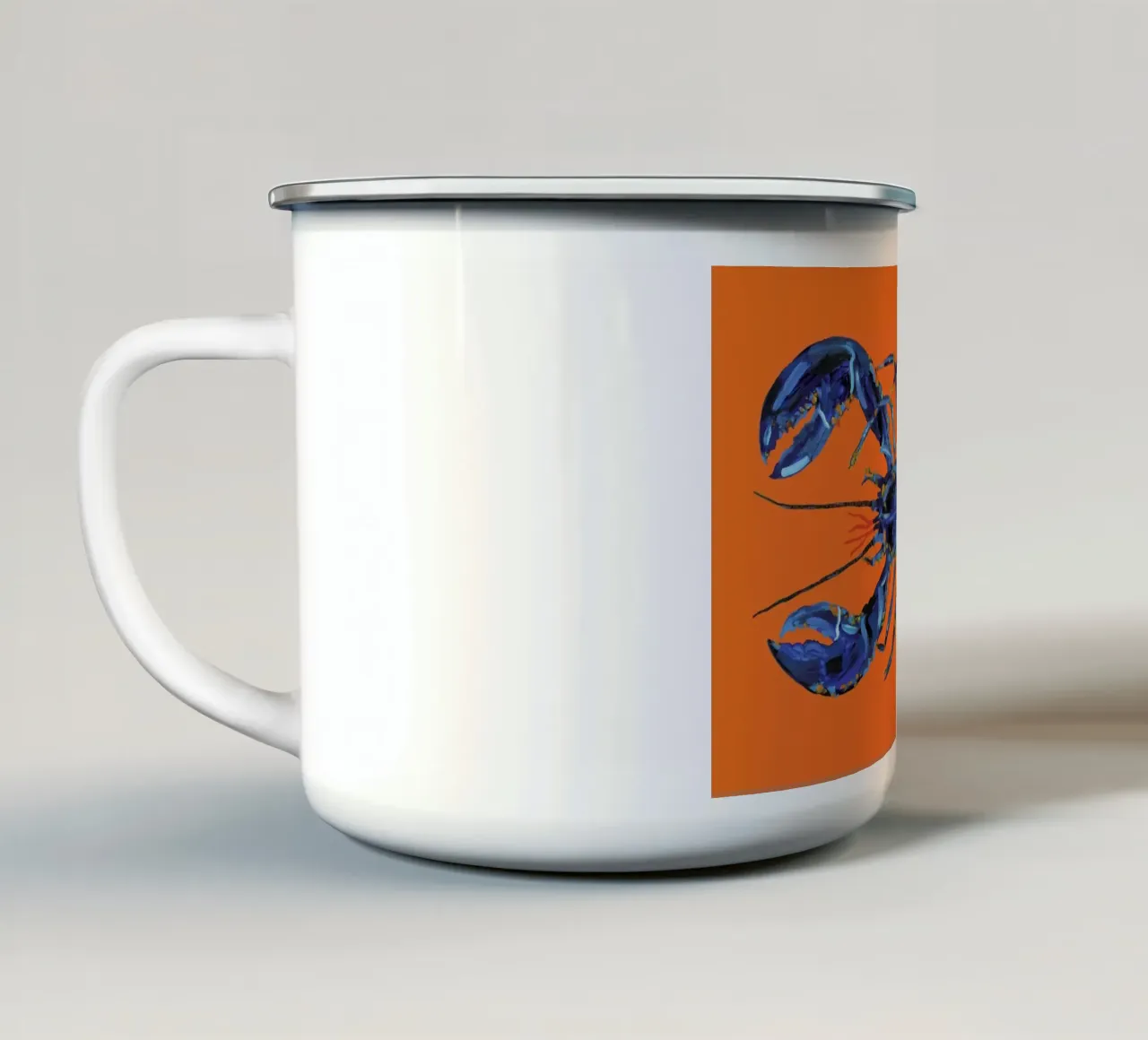 Lobster On Orange tazza in smalto da Alice Straker