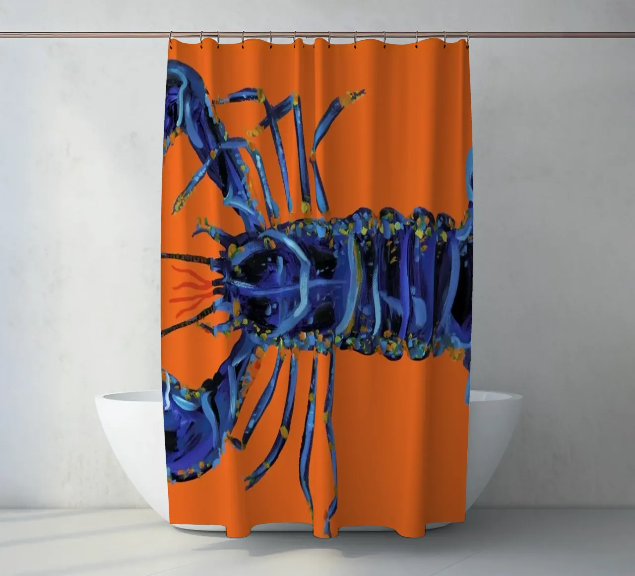 Lobster On Orange shower curtain by Alice Straker