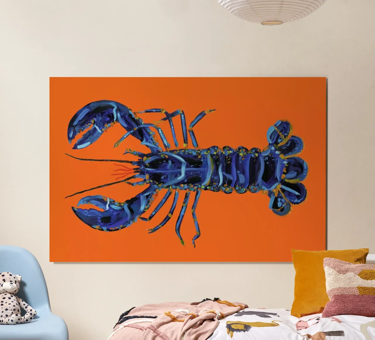 Lobster On Orange poster con telaio in plastica da Alice Straker
