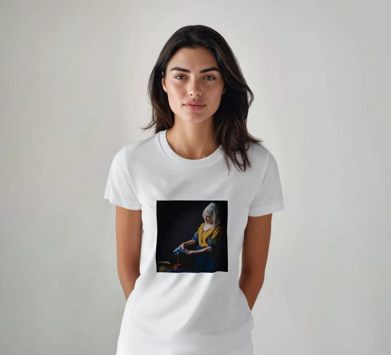 donna che versa crema di latte t-shirt da walker shop
