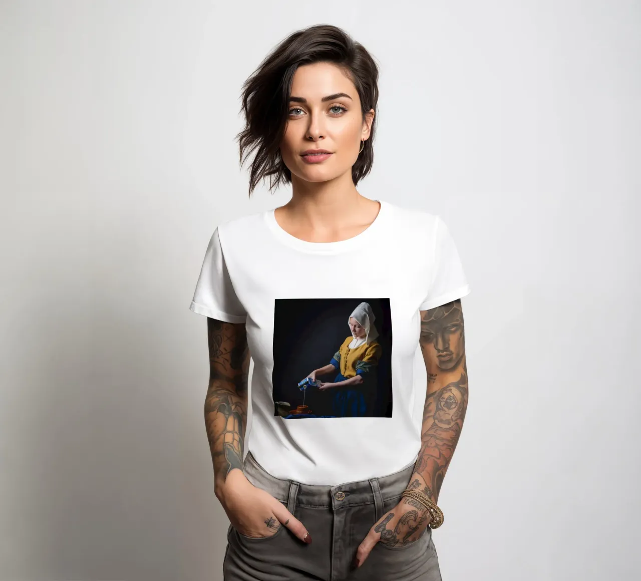 vrouw die melkroom schenkt dames t-shirt getailleerd van walker shop