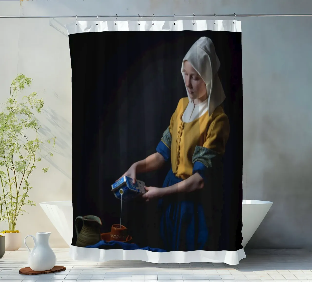 donna che versa crema di latte tenda da doccia da walker shop