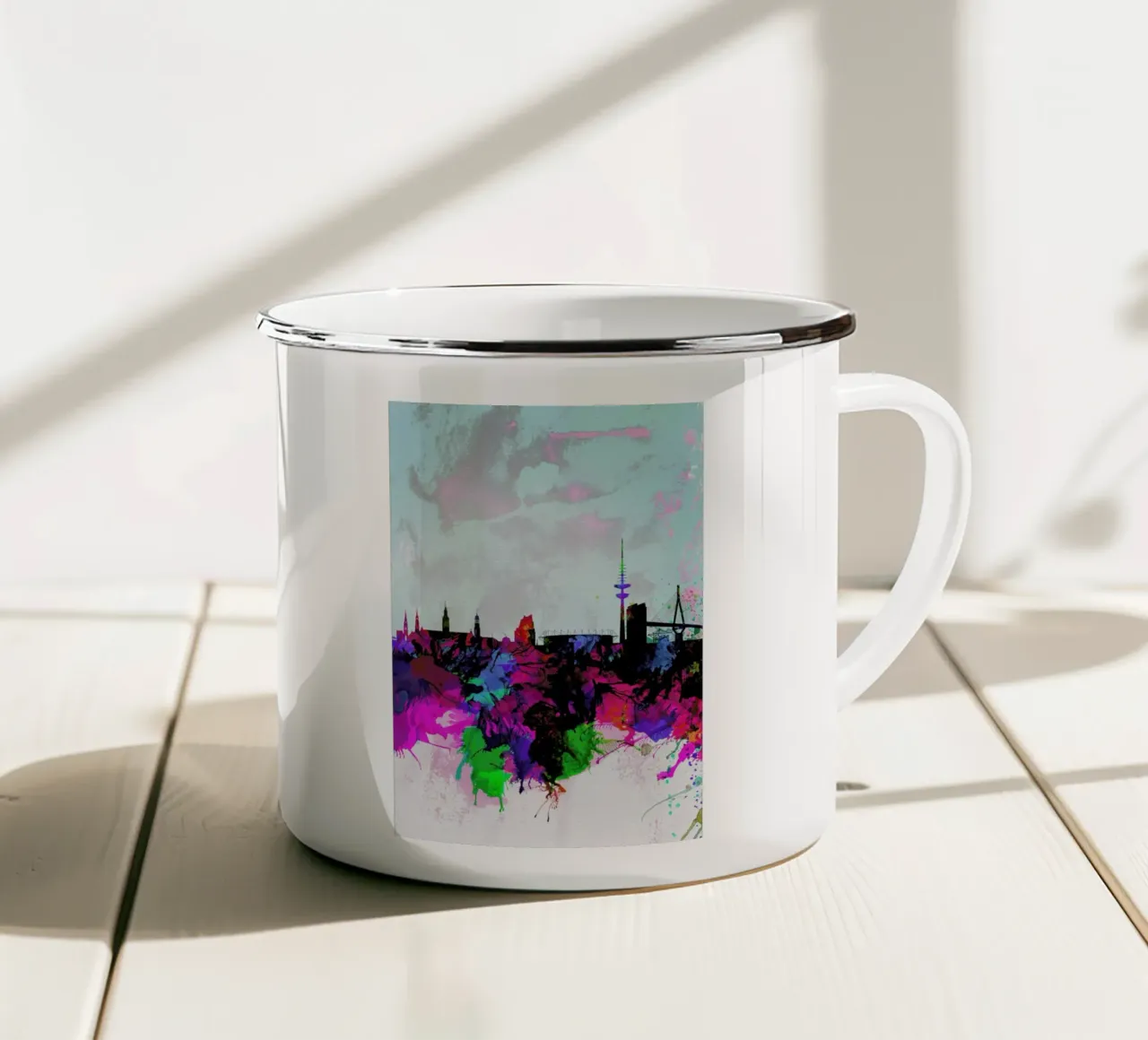 Hamburg Watercolor Skyline tazza in smalto da Naxart