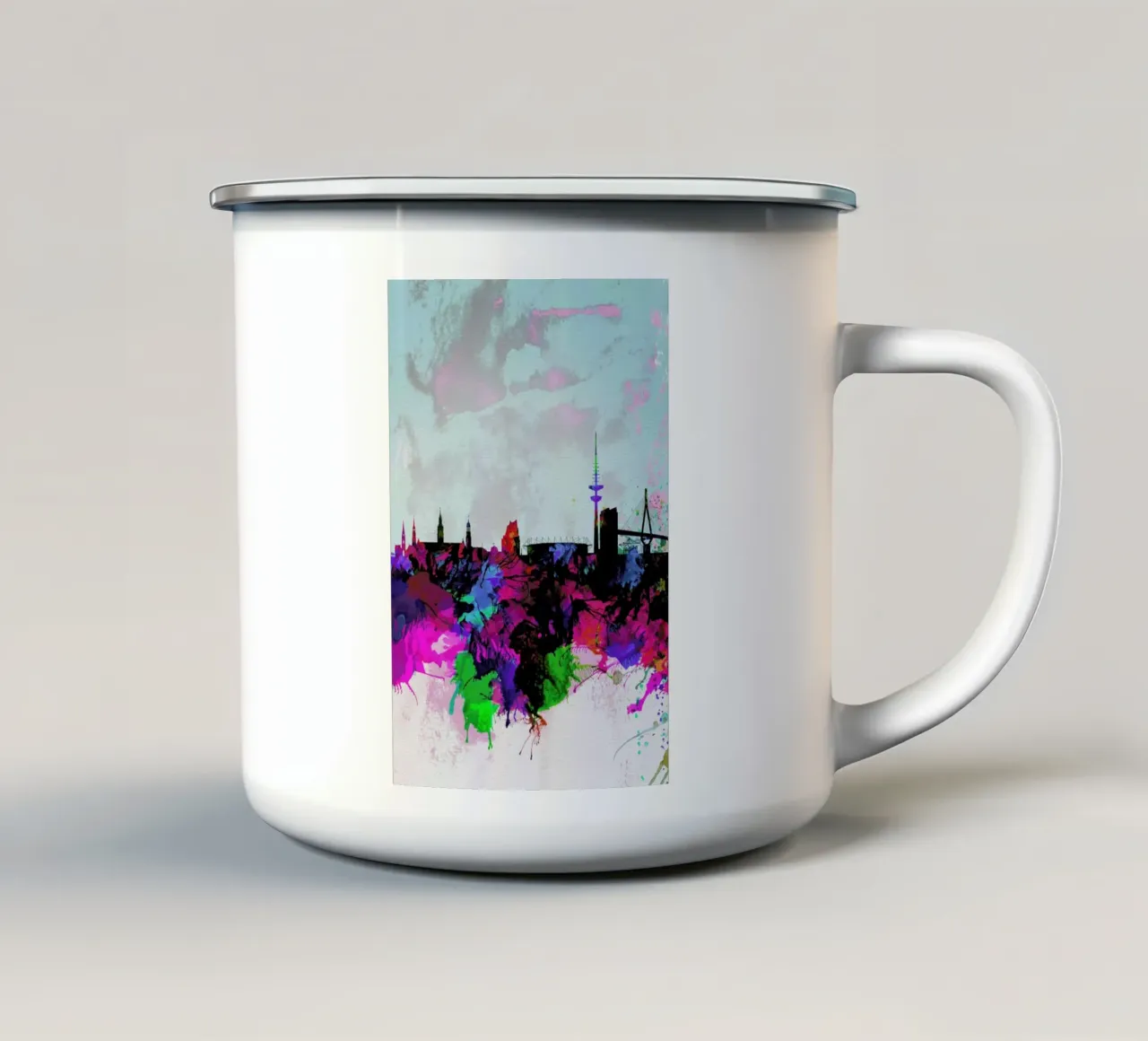 Hamburg Watercolor Skyline tazza in smalto da Naxart