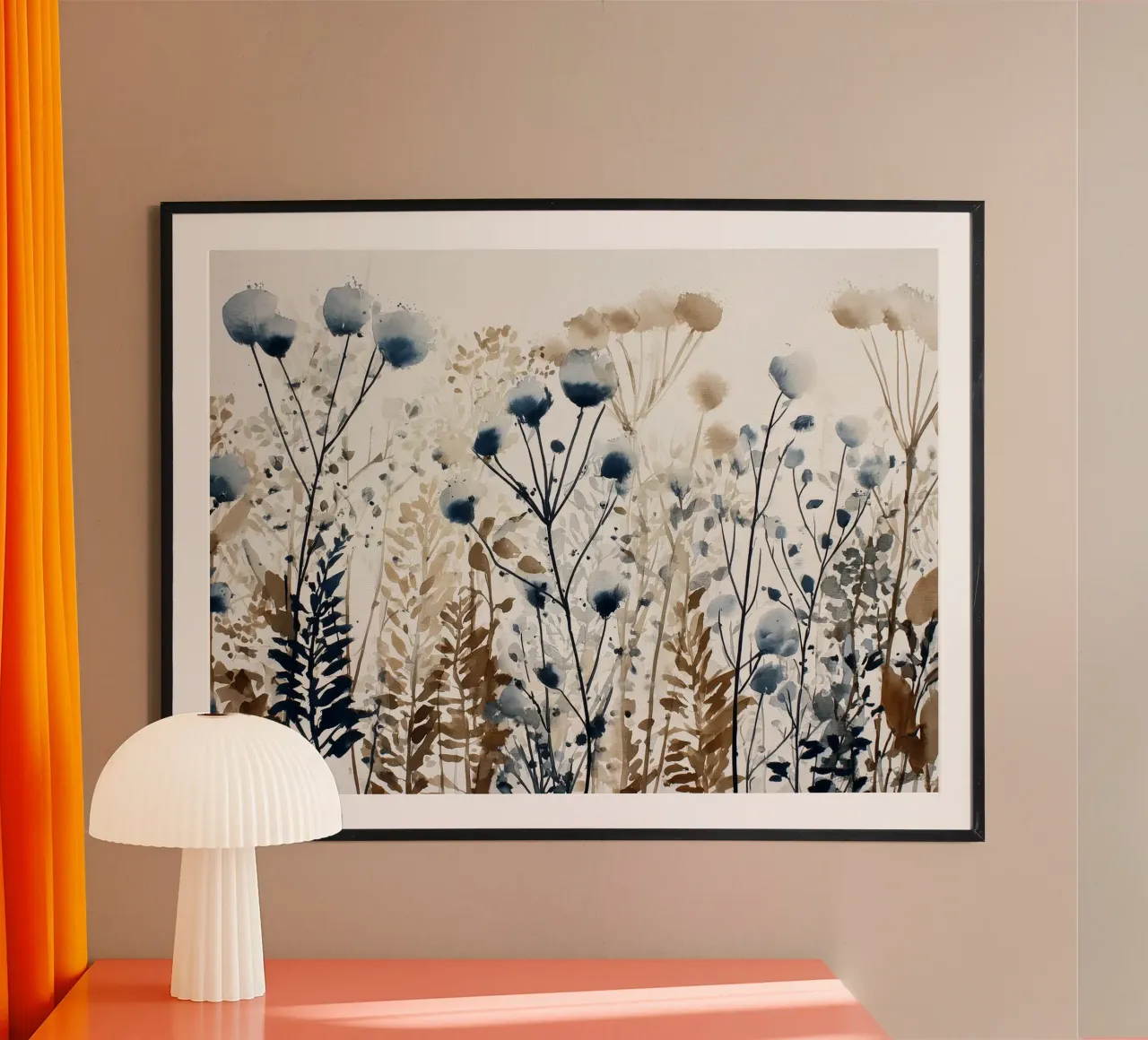 Soft Meadow Still poster with plastic frame by Sophia Calder Studio