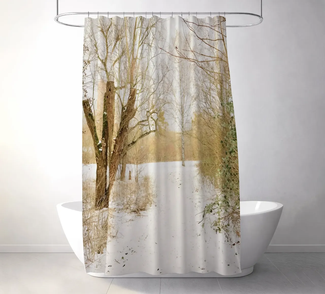 Trees in Snow Park shower curtain by KISSA STUDIO