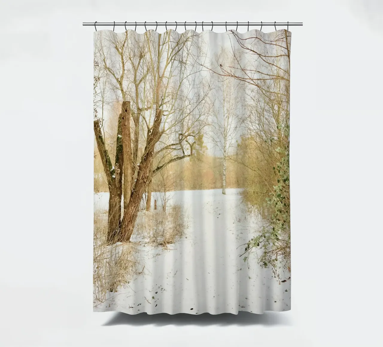 Trees in Snow Park shower curtain by KISSA STUDIO