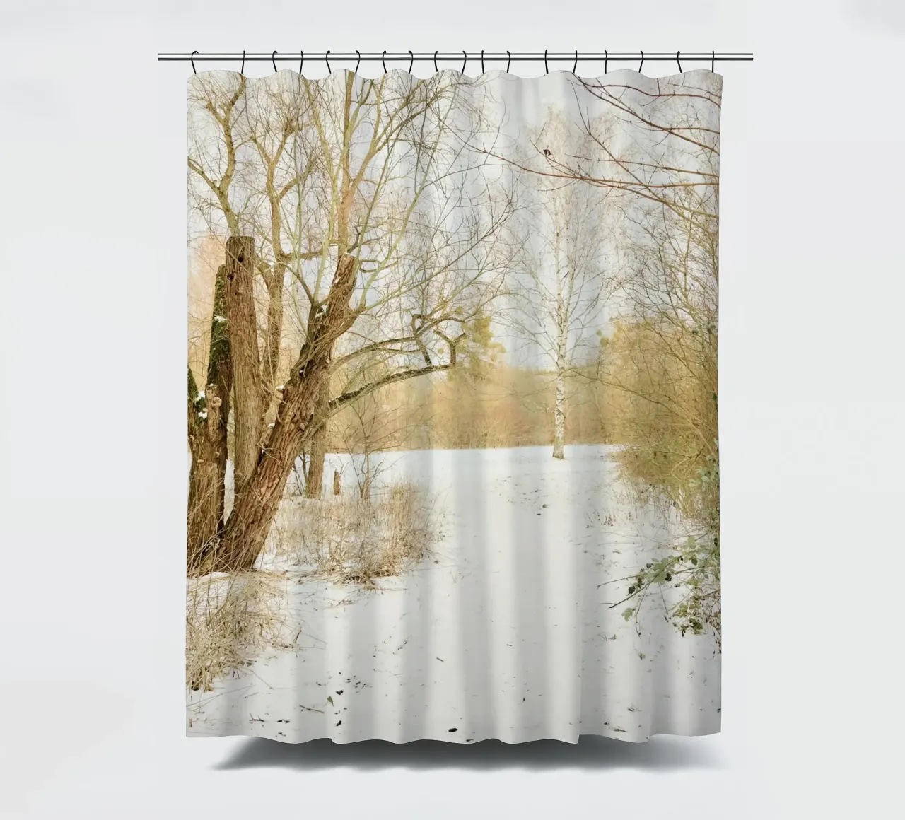 Trees in Snow Park shower curtain by KISSA STUDIO