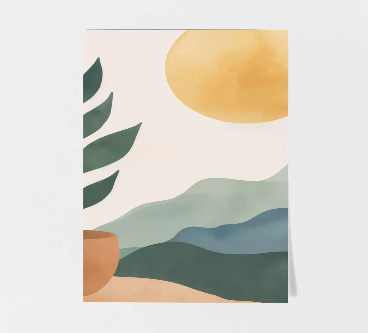 Boho Greenery in Topf mit Sonne Berge Earthy Minimal Art Stickerbogen von Gentle Echoes Art