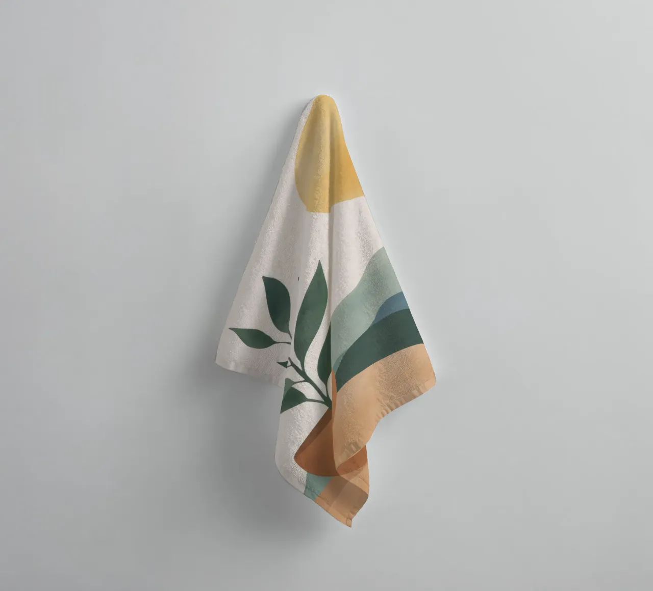 Boho Greenery in Topf mit Sonne Berge Earthy Minimal Art Handtuch von Gentle Echoes Art