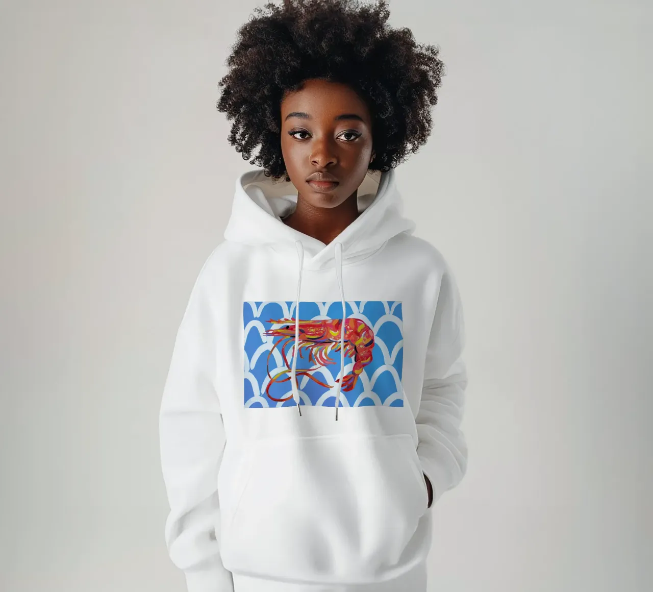 Prawn On Blue Wavey hoodie by Alice Straker