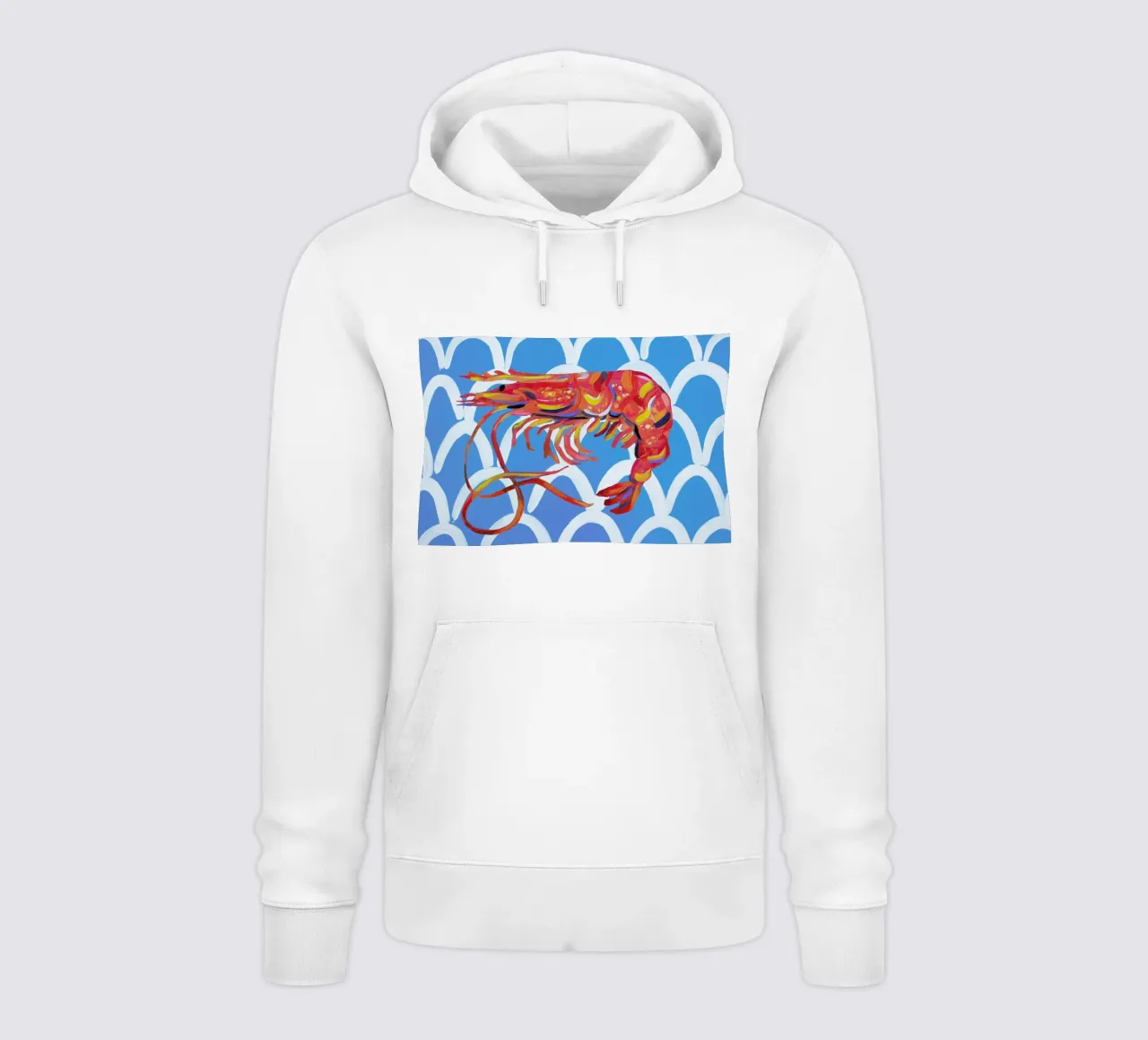 Prawn On Blue Wavey hoodie by Alice Straker