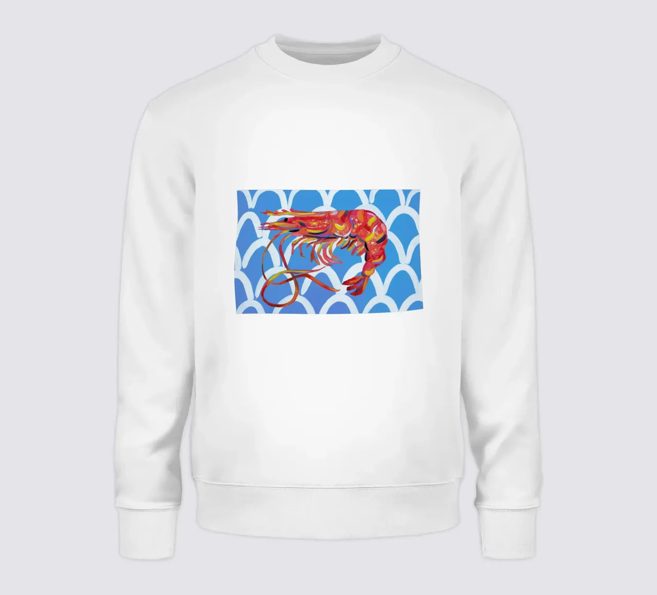 Prawn On Blue Wavey sweatshirt by Alice Straker