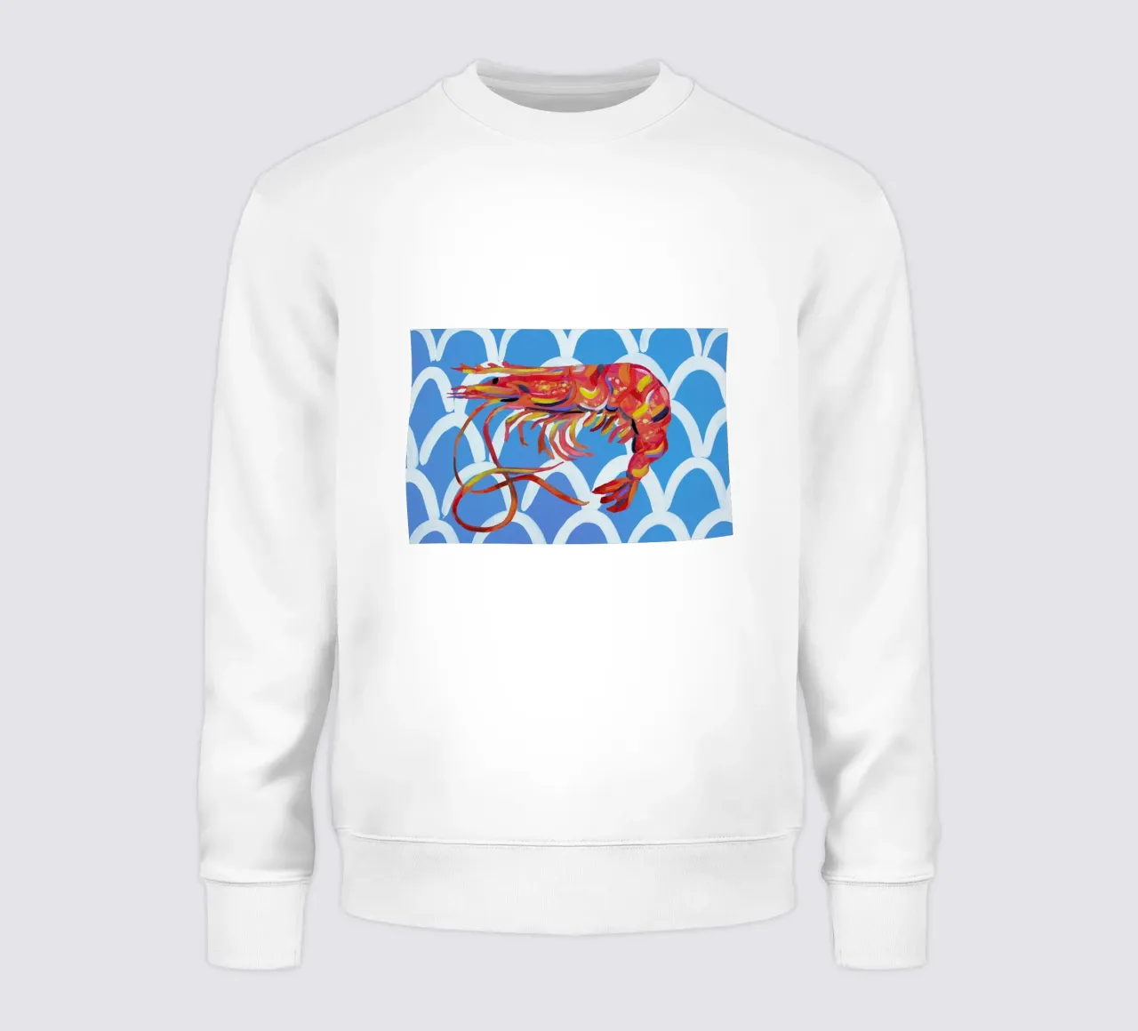 Prawn On Blue Wavey Sweatshirt von Alice Straker