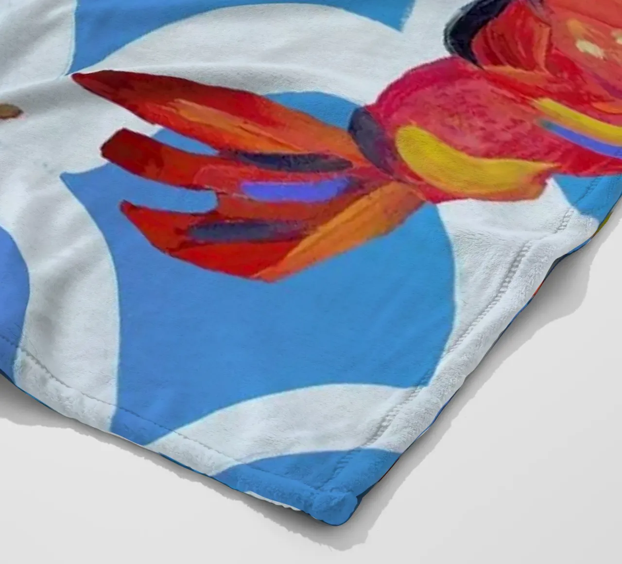 Prawn On Blue Wavey fleece blanket by Alice Straker