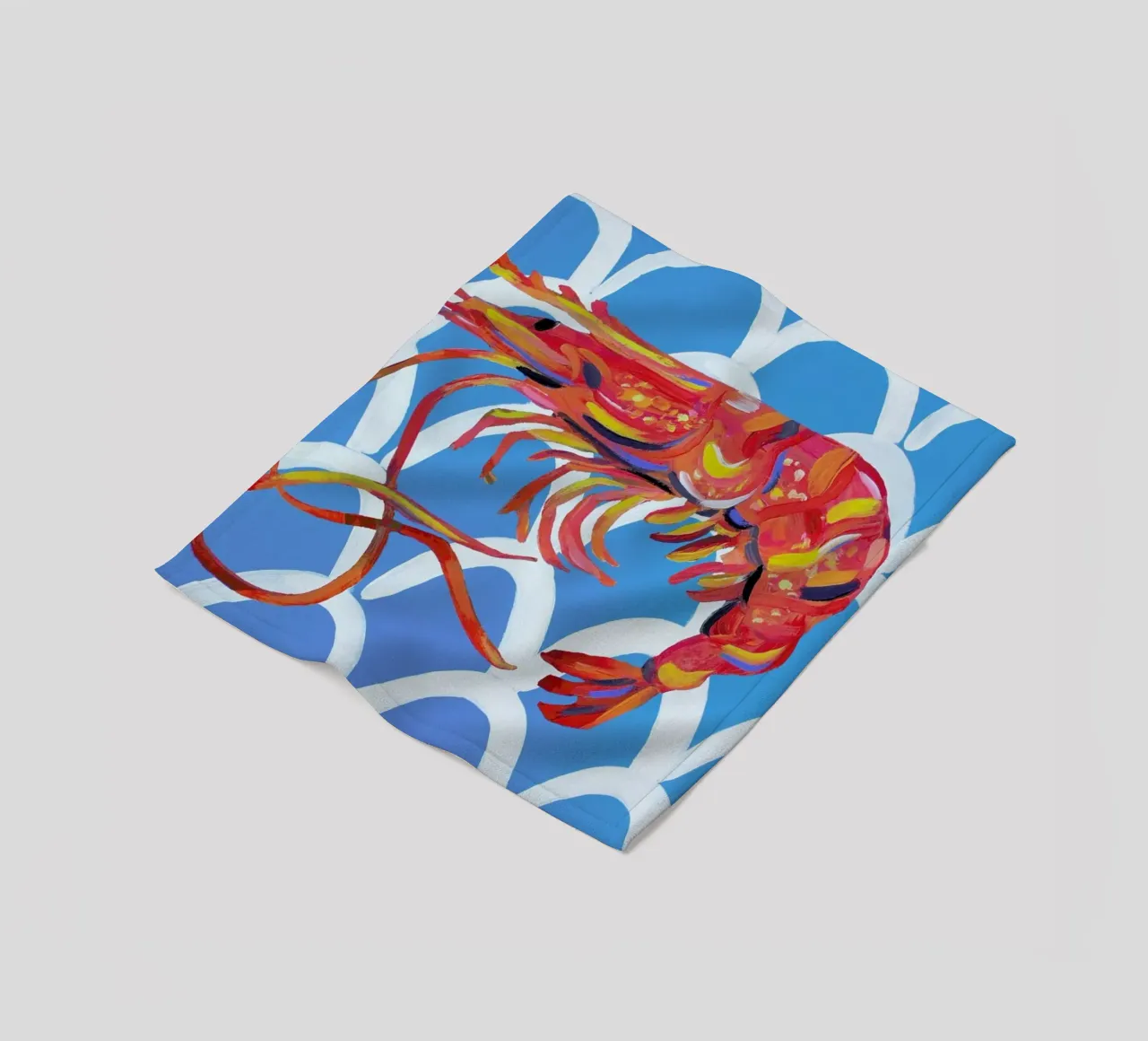 Prawn On Blue Wavey fleece blanket by Alice Straker