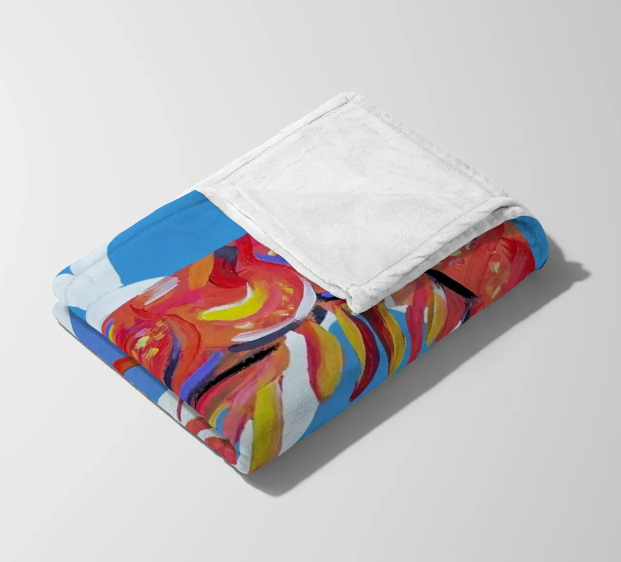 Prawn On Blue Wavey fleece blanket by Alice Straker
