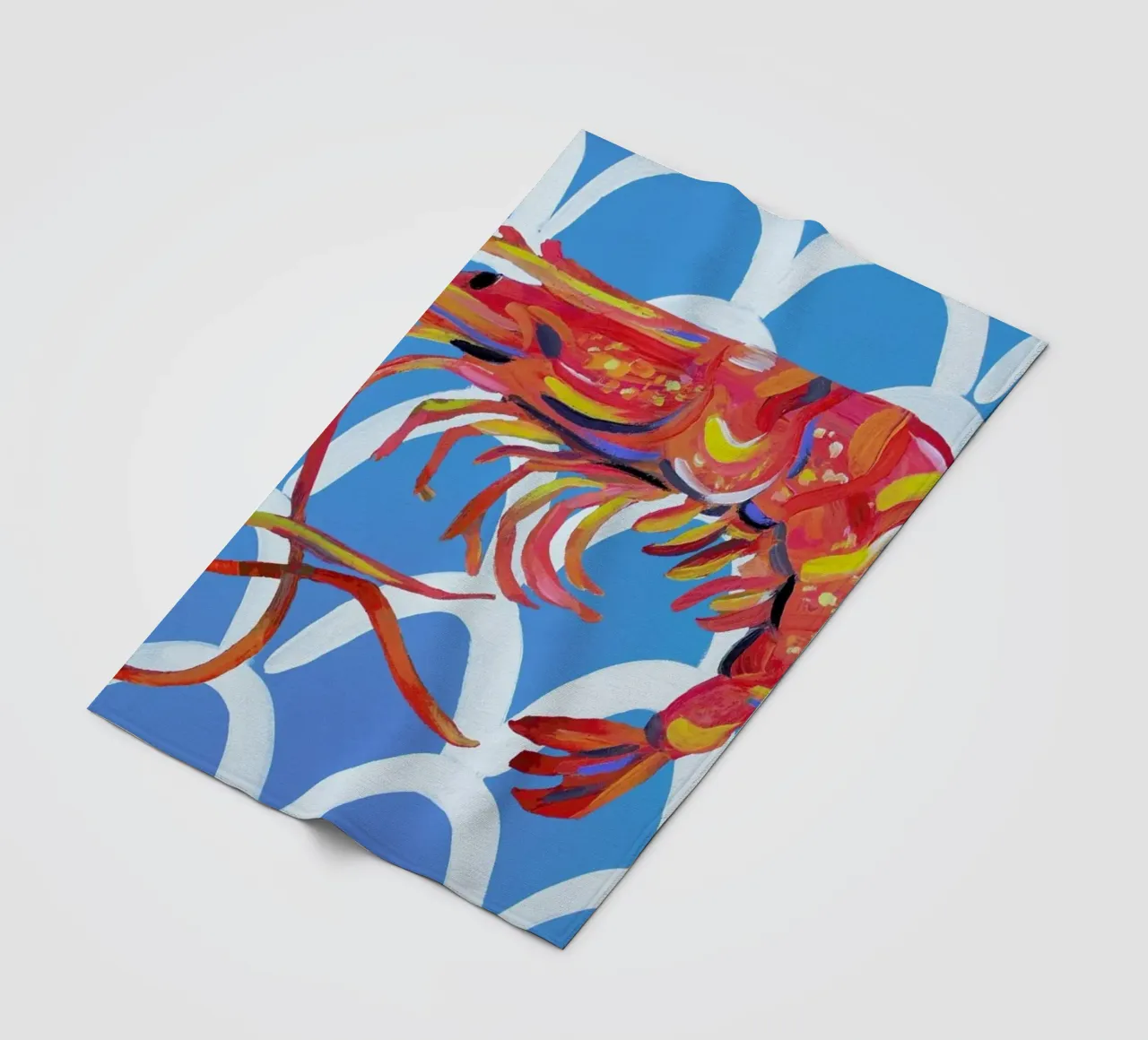 Prawn On Blue Wavey fleece blanket by Alice Straker