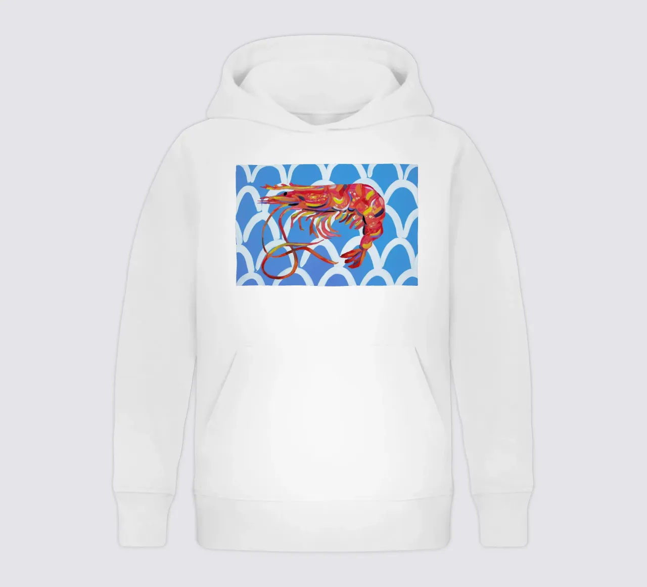 Prawn On Blue Wavey kids hoodie by Alice Straker