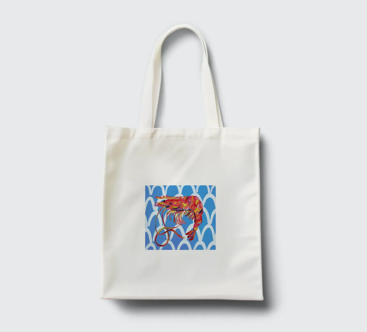 Prawn On Blue Wavey tote bag by Alice Straker