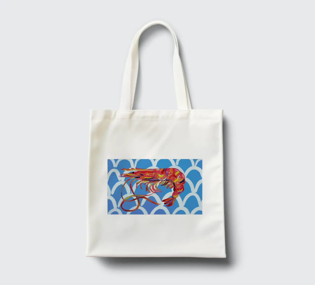 Prawn On Blue Wavey tote bag by Alice Straker