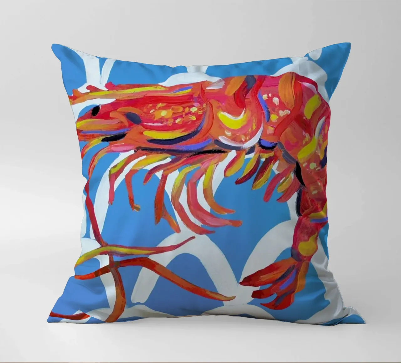 Prawn On Blue Wavey cuscino da Alice Straker