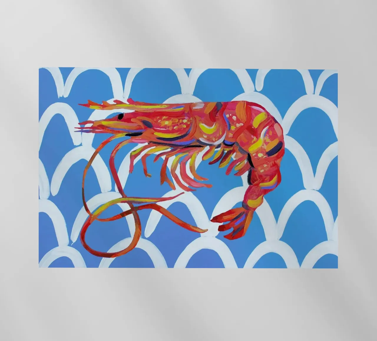 Prawn On Blue Wavey backlit film by Alice Straker