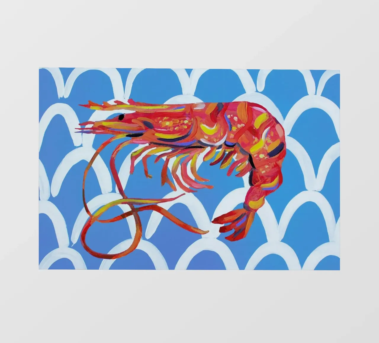 Prawn On Blue Wavey backlit film by Alice Straker