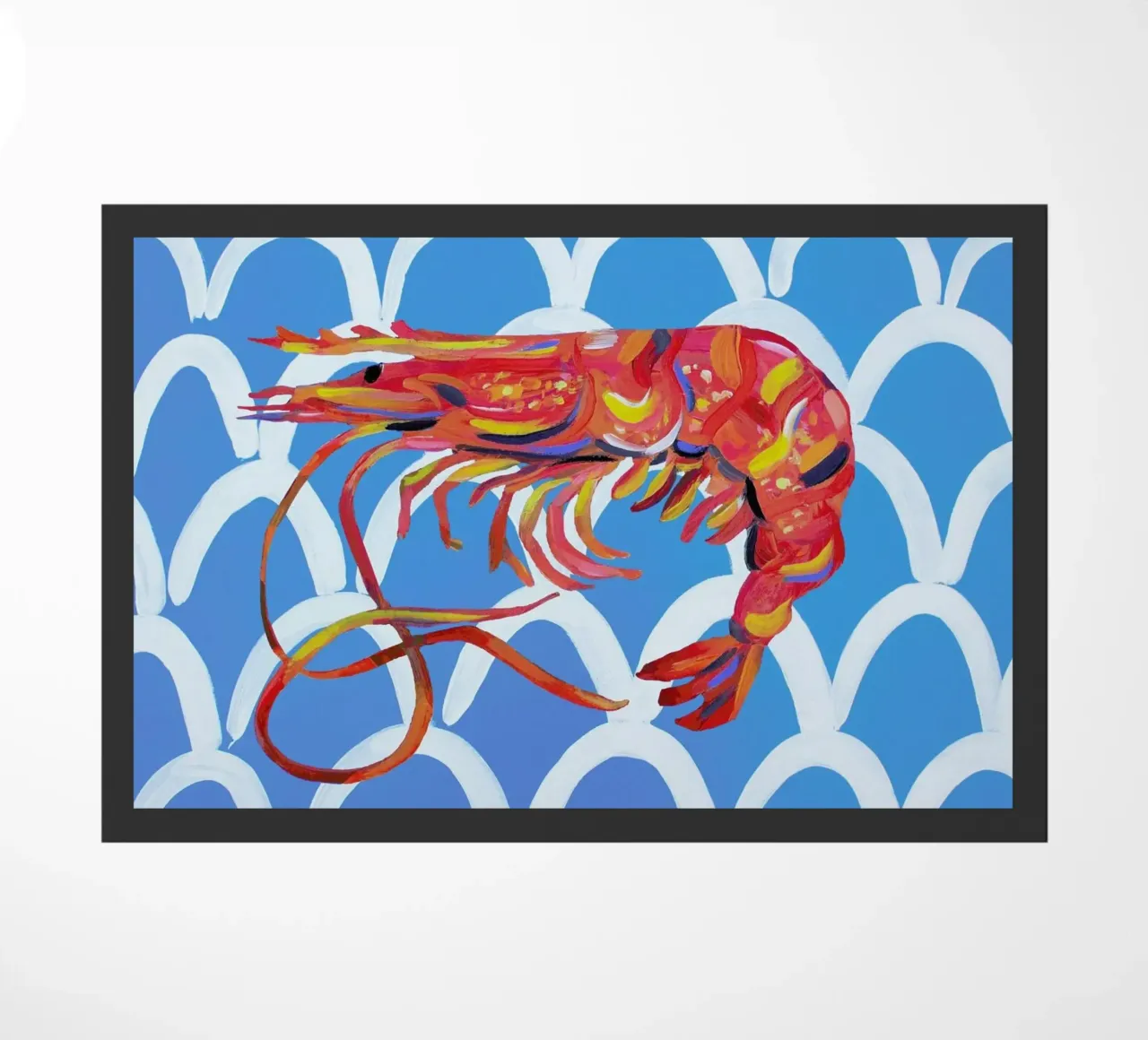 Prawn On Blue Wavey doormat by Alice Straker