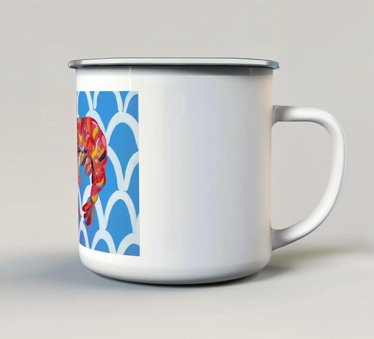 Prawn On Blue Wavey taza de esmalte de Alice Straker