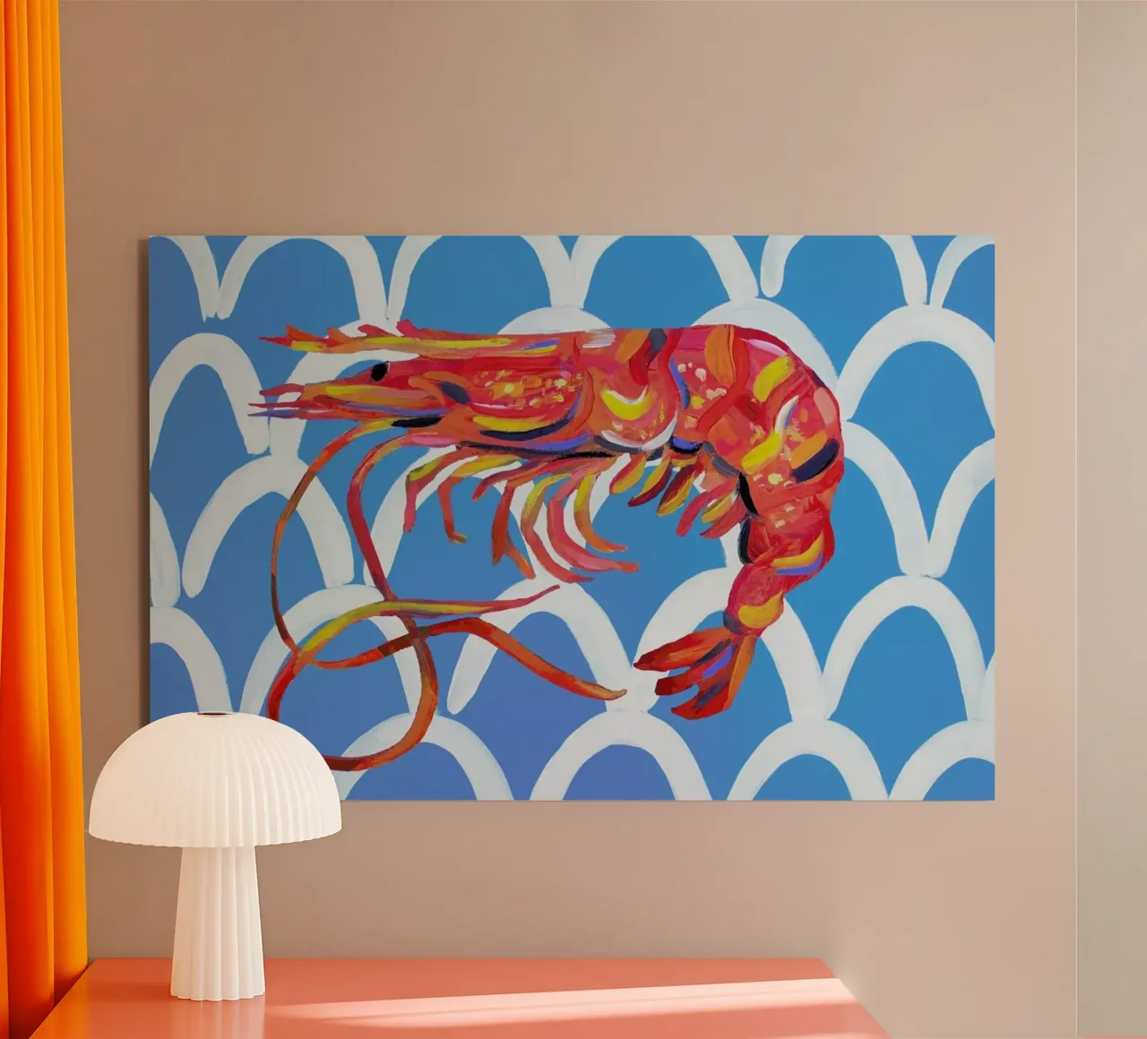 Prawn On Blue Wavey forex plate by Alice Straker