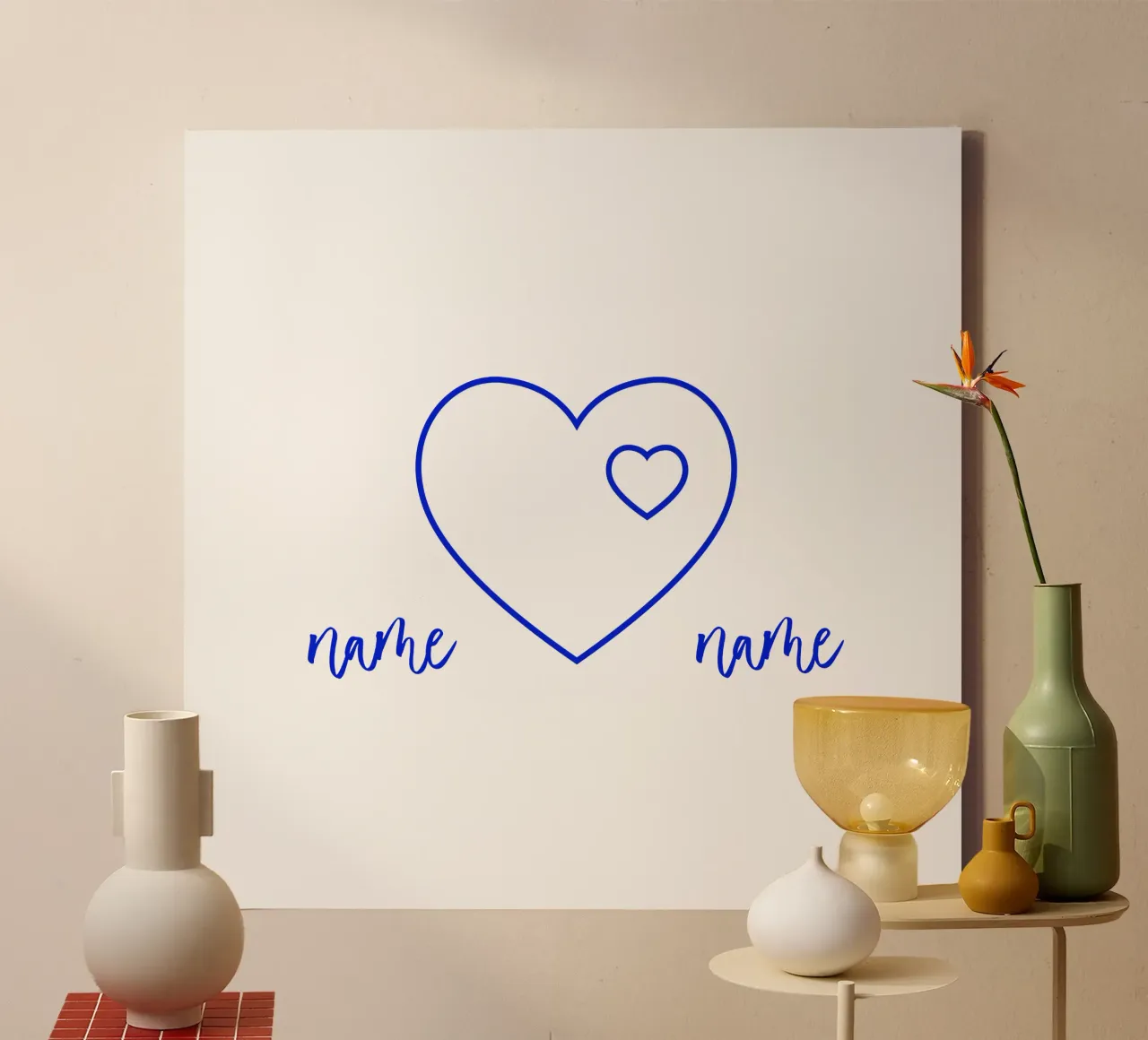 Heart personalisable with name and minimalist canvas by Lilou Art