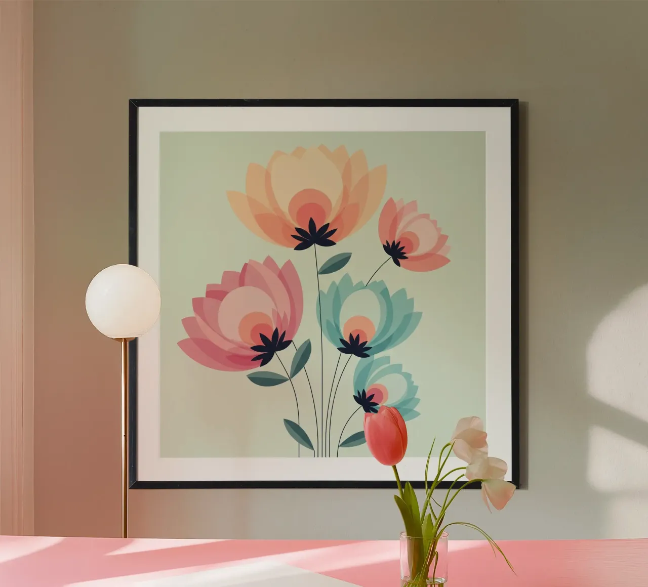 Floral bauhaus #099: Luminous Petals poster con telaio in alluminio da Zen Design