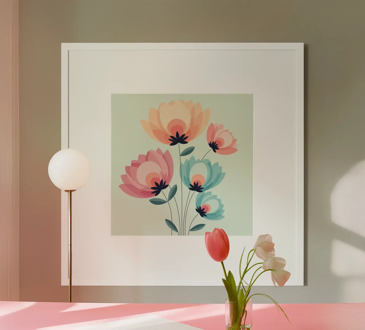 Floral bauhaus #099: Luminous Petals poster con telaio in alluminio da Zen Design