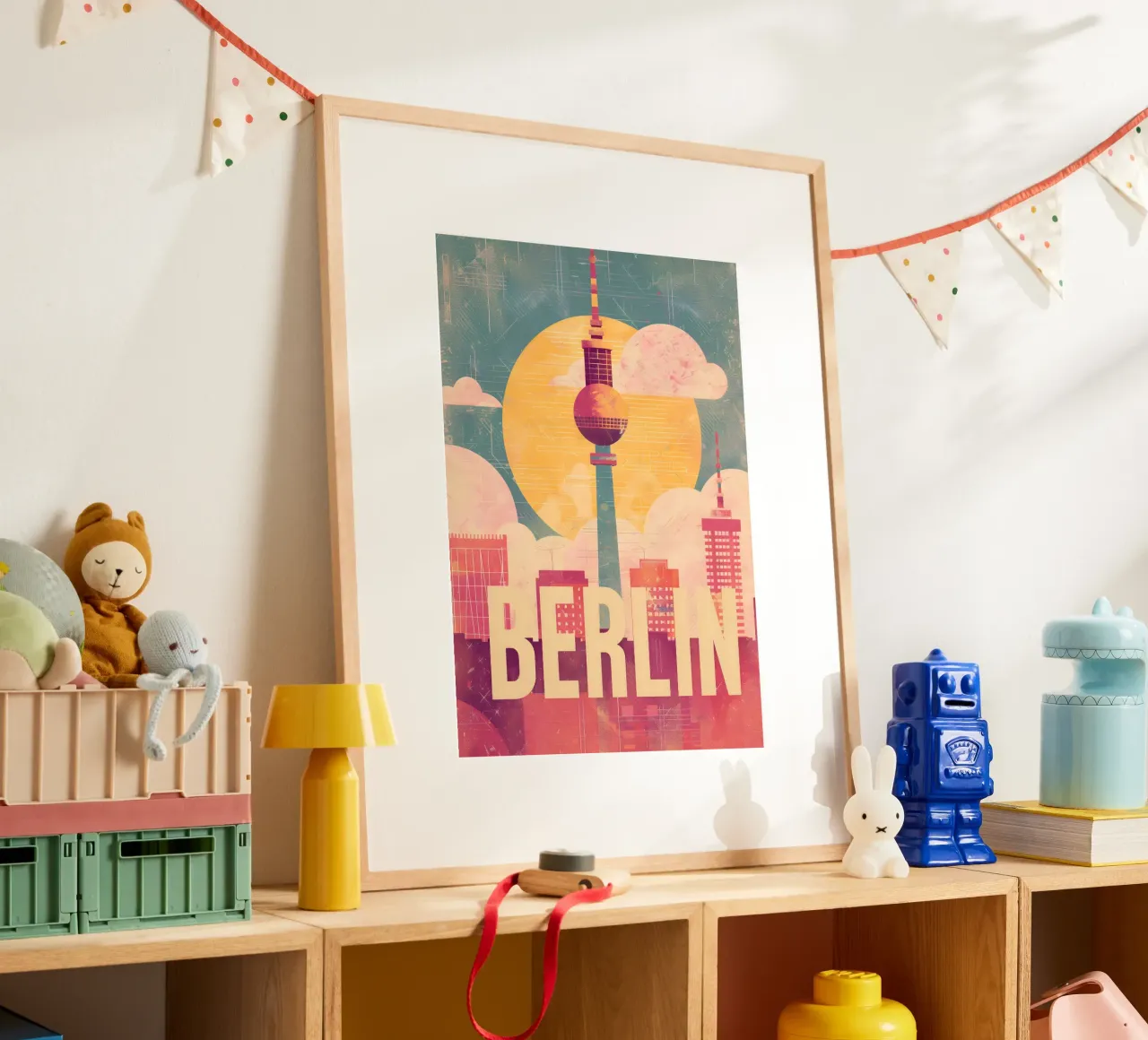Torre della televisione di Berlino poster con telaio in legno da Vintage Travel Art