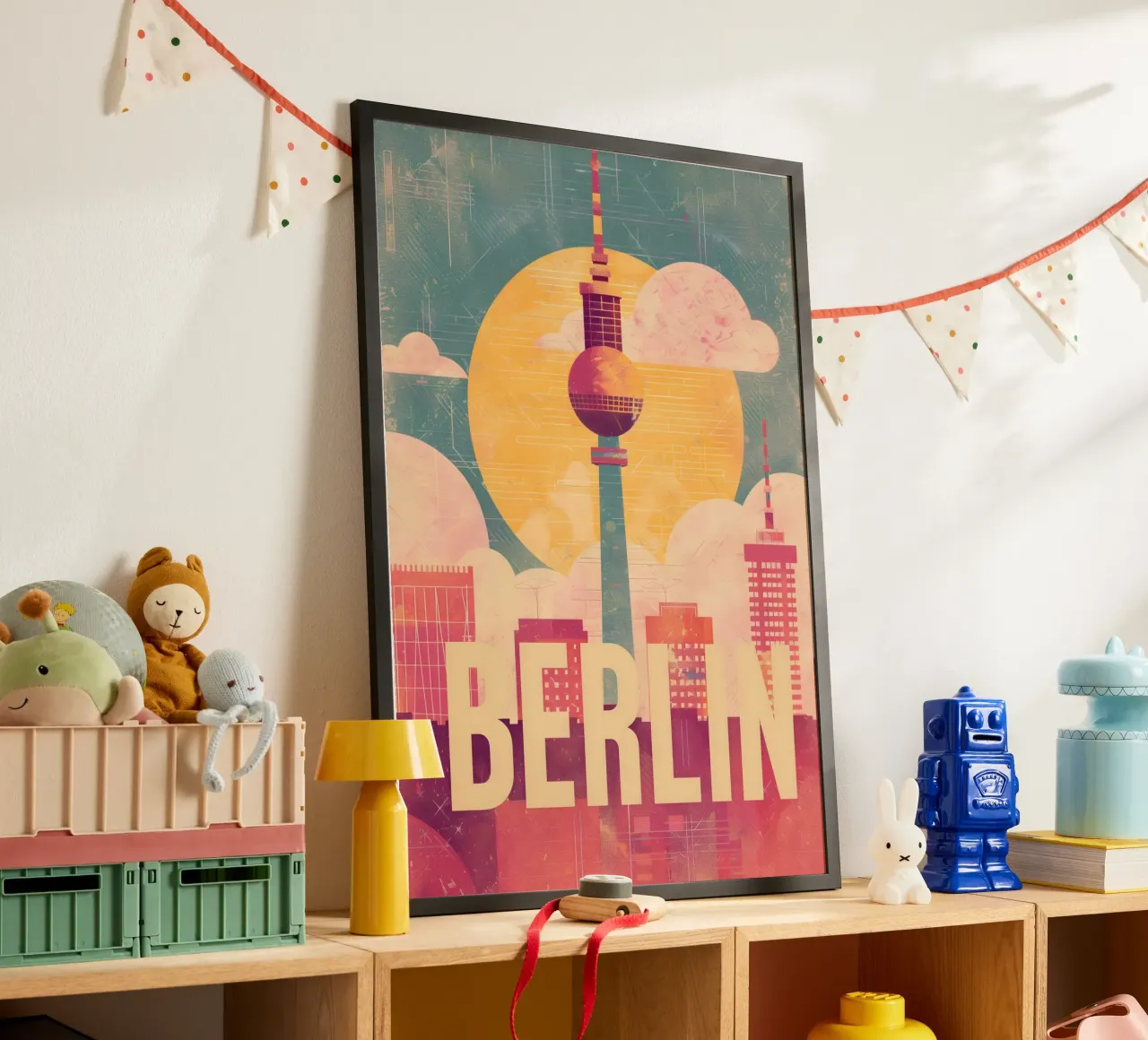 Torre della televisione di Berlino poster con telaio in legno da Vintage Travel Art