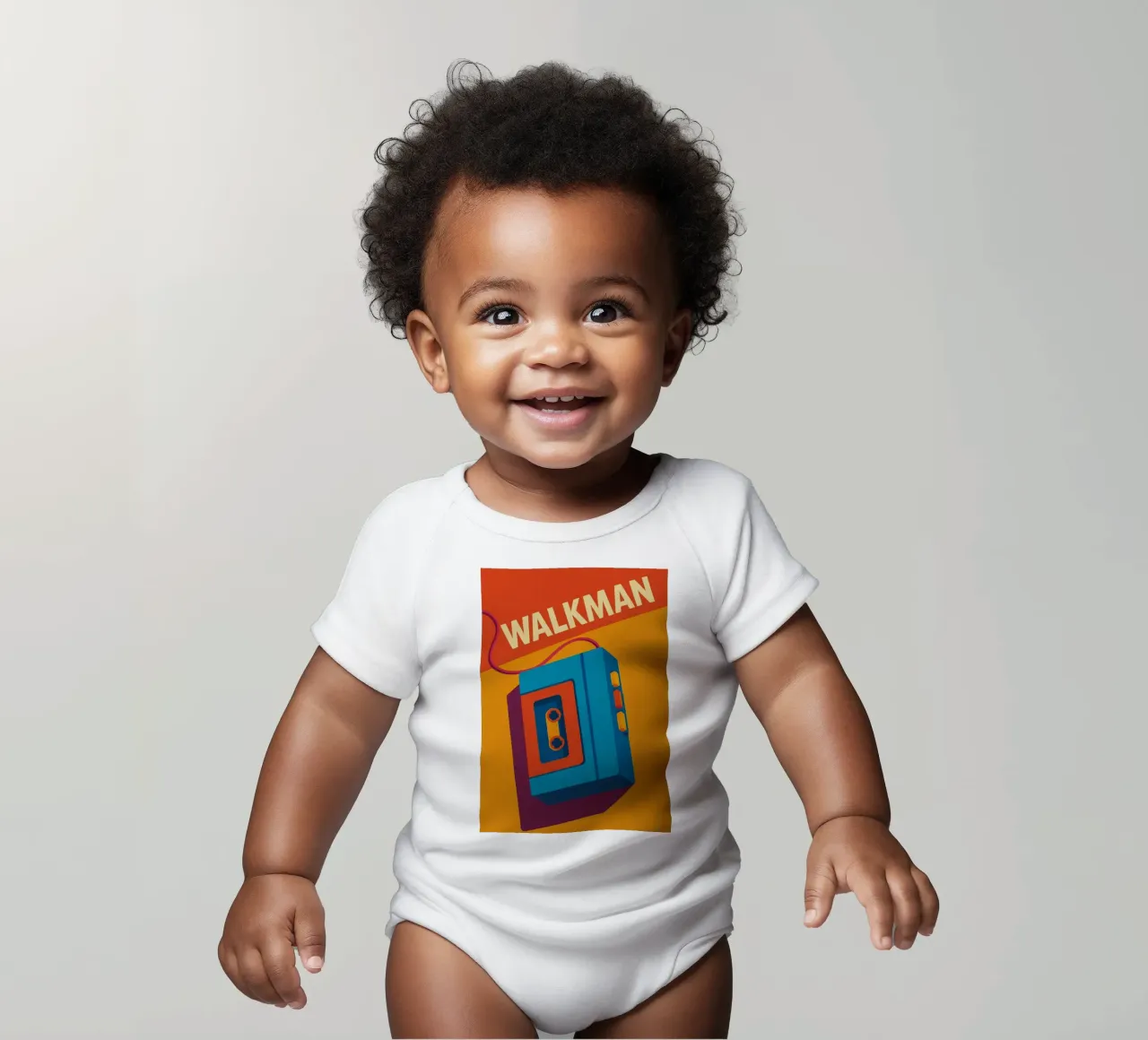 Walkman Poster Retro - Minimalist design and pop colours short-sleeve baby romper by JETLAG | affiches voyage