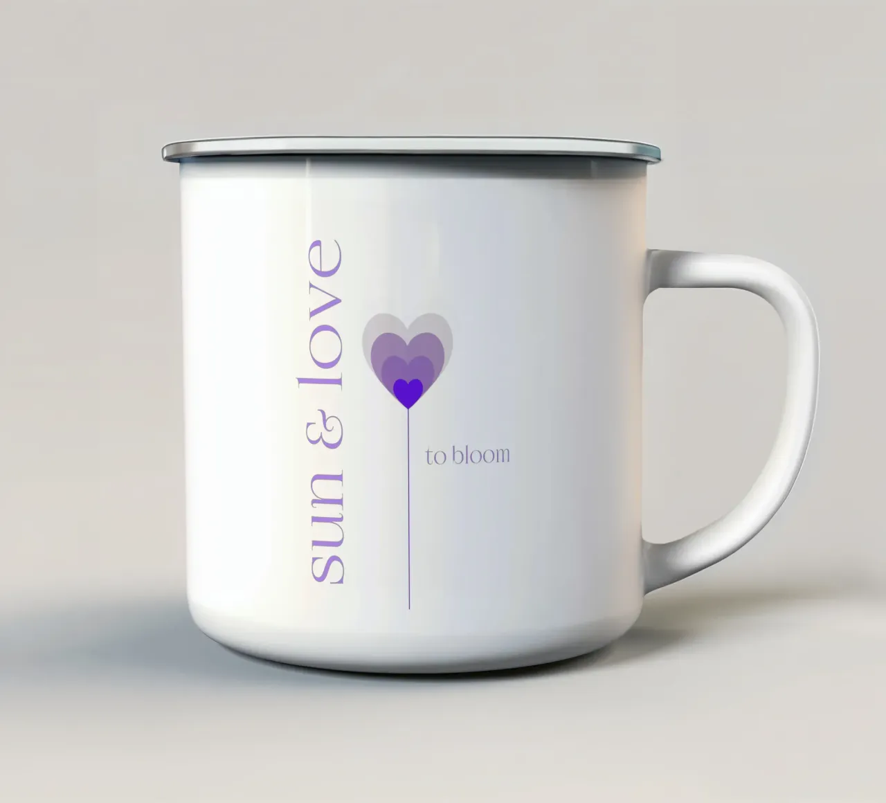Sun & Love to bloom, Herzblume abstraktes Herz mit Schrift tazza in smalto da Lilou Art