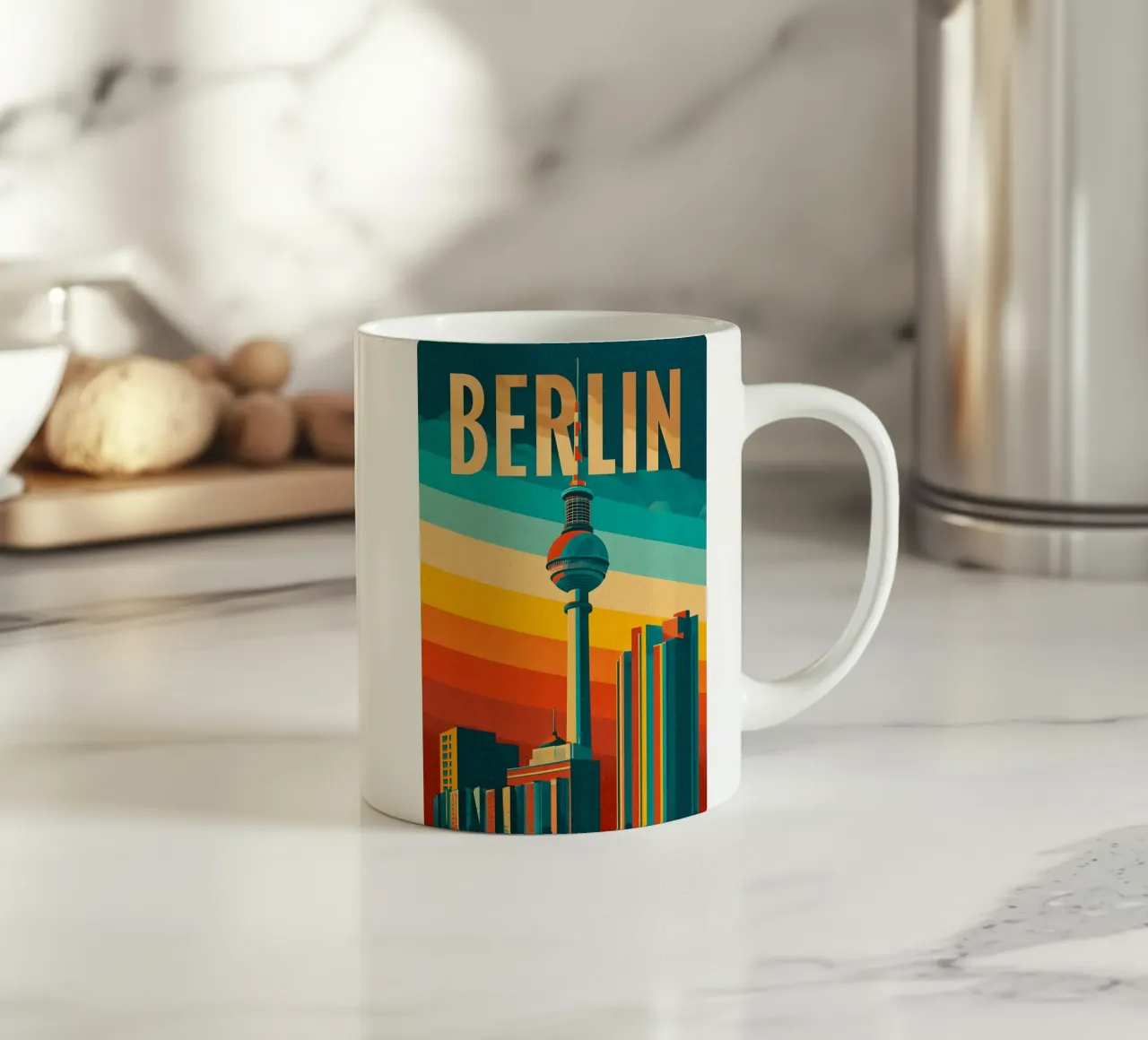 Berlin retro television tower ceramic mug by Vintage Travel Art