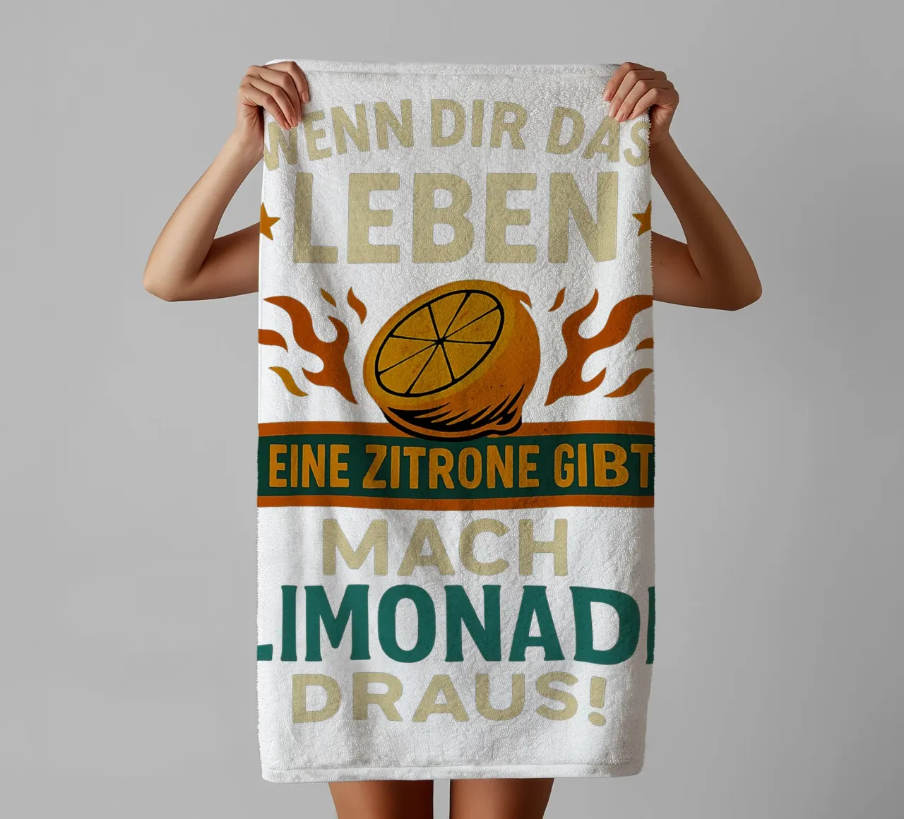 WENN DIR DAS LEBEN EINE ZITRONE GIBT, MACH LIMONADE DRAUS towel by Vintage Van Gogh