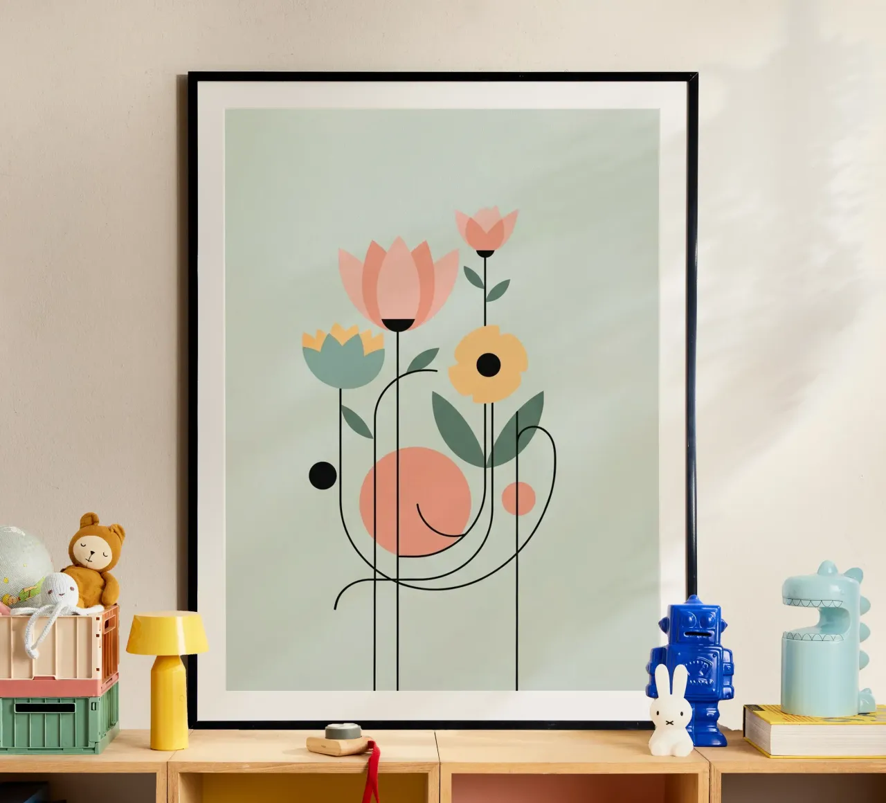 Floral bauhaus #101: A Quiet Dance poster with aluminum frame by Zen Design
