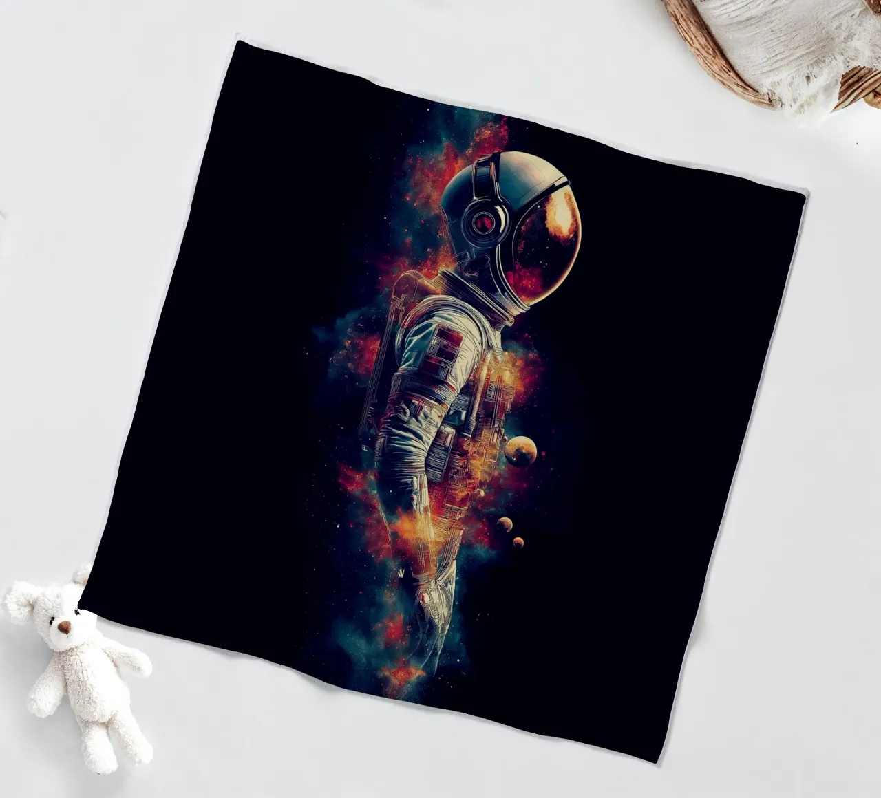 Astronaut in the dark space fleece blanket by Motivate-Today