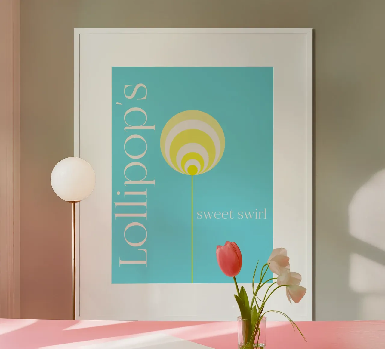 Lollipop's sweet swirl - hellblauer Hintergrund, retro-chic poster con marco de aluminio de Lilou Art