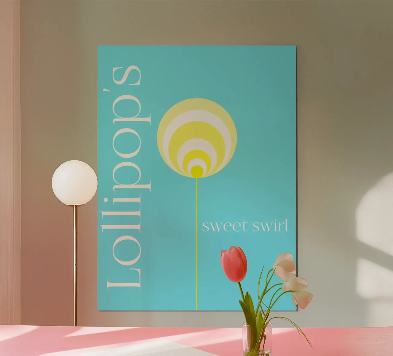 Lollipop's sweet swirl - hellblauer Hintergrund, retro-chic poster con marco de aluminio de Lilou Art