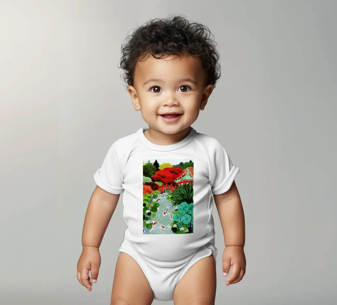 Japanese Garden short-sleeve baby romper by Sarah Gesek