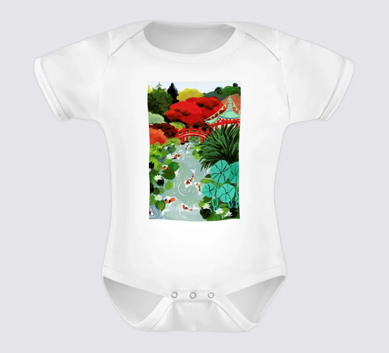 Japanese Garden short-sleeve baby romper by Sarah Gesek